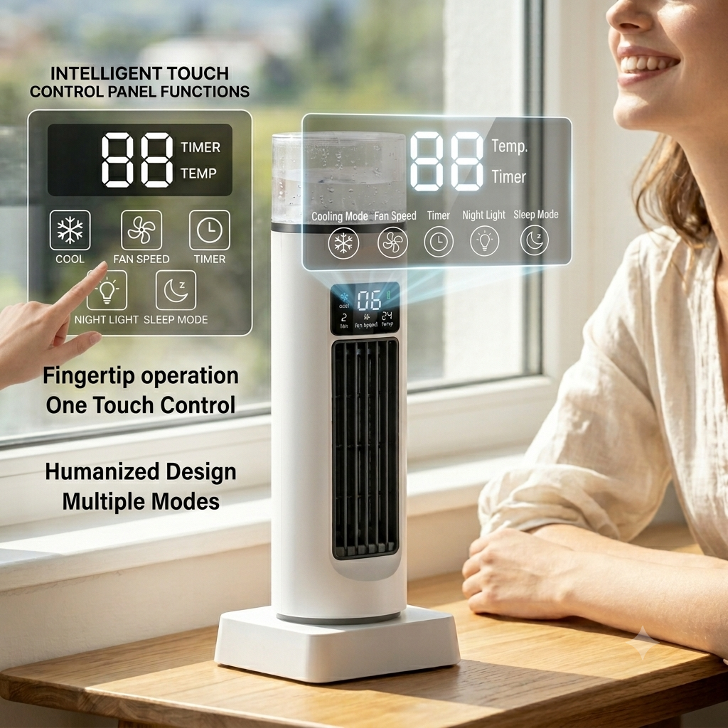 Tower air cooler with water tank